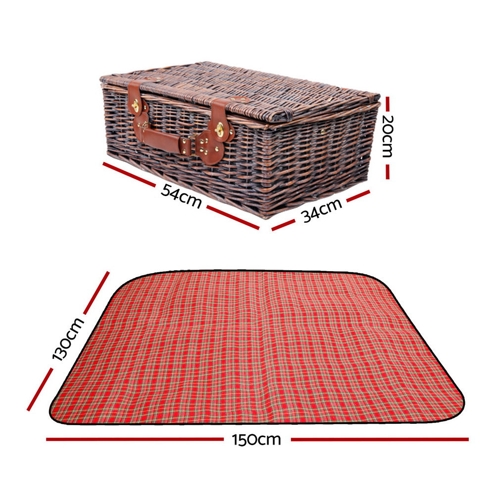 Alfresco 4 Person Picnic Basket Wicker Picnic Set Outdoor Insulated Blanket - Newstart Furniture