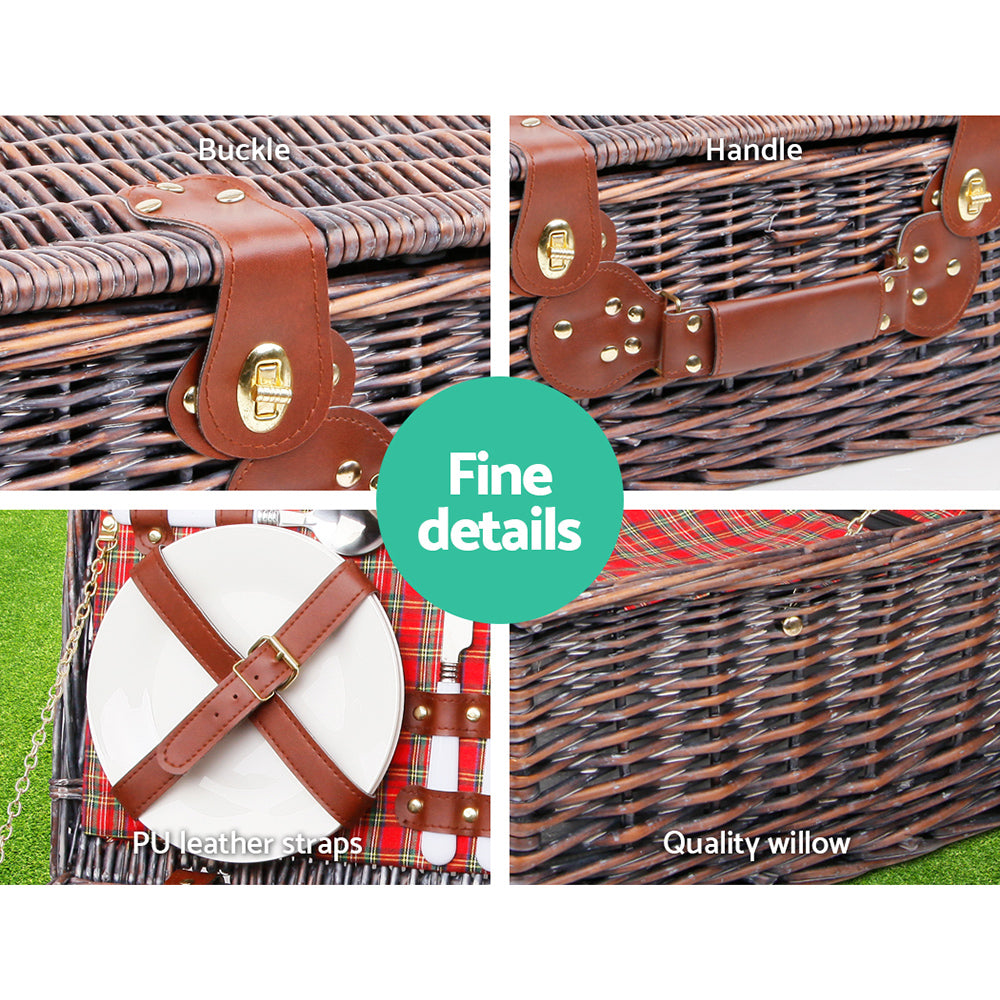 Alfresco 4 Person Picnic Basket Wicker Picnic Set Outdoor Insulated Blanket - Newstart Furniture