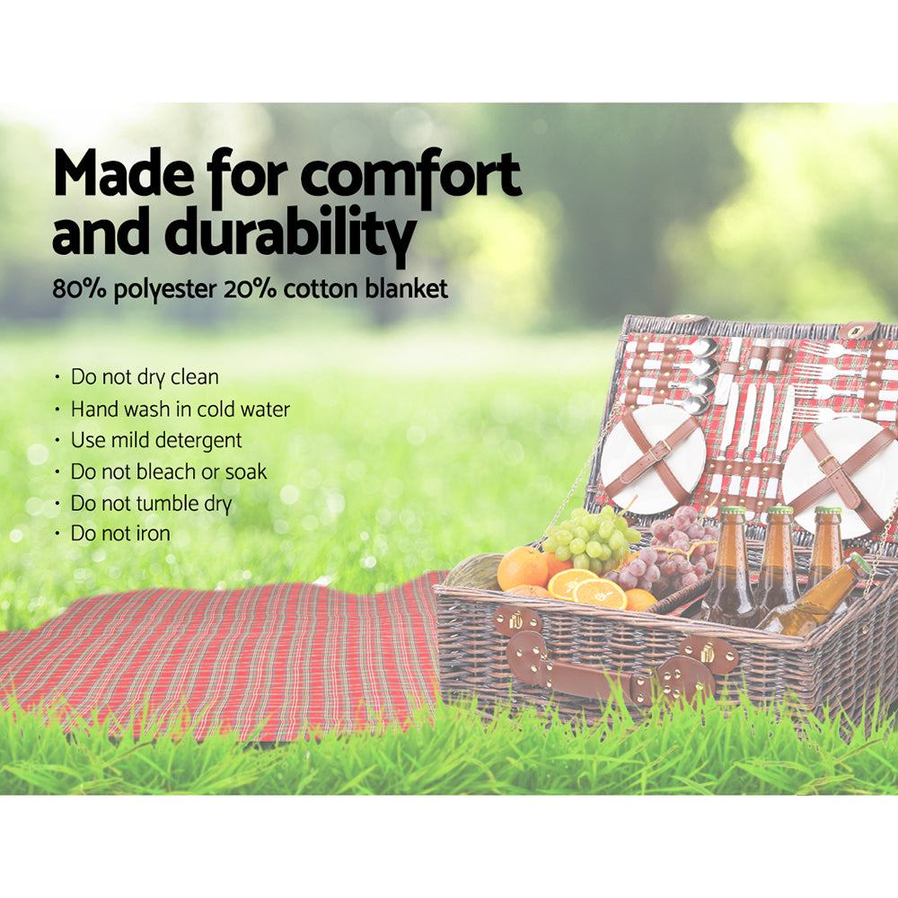 Alfresco 4 Person Picnic Basket Wicker Picnic Set Outdoor Insulated Blanket - Newstart Furniture