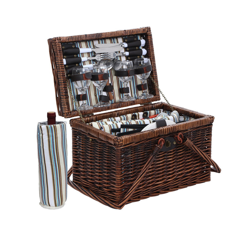 Alfresco 4 Person Picnic Basket Set Deluxe Folding Outdoor Insulated Liquor bag - Newstart Furniture