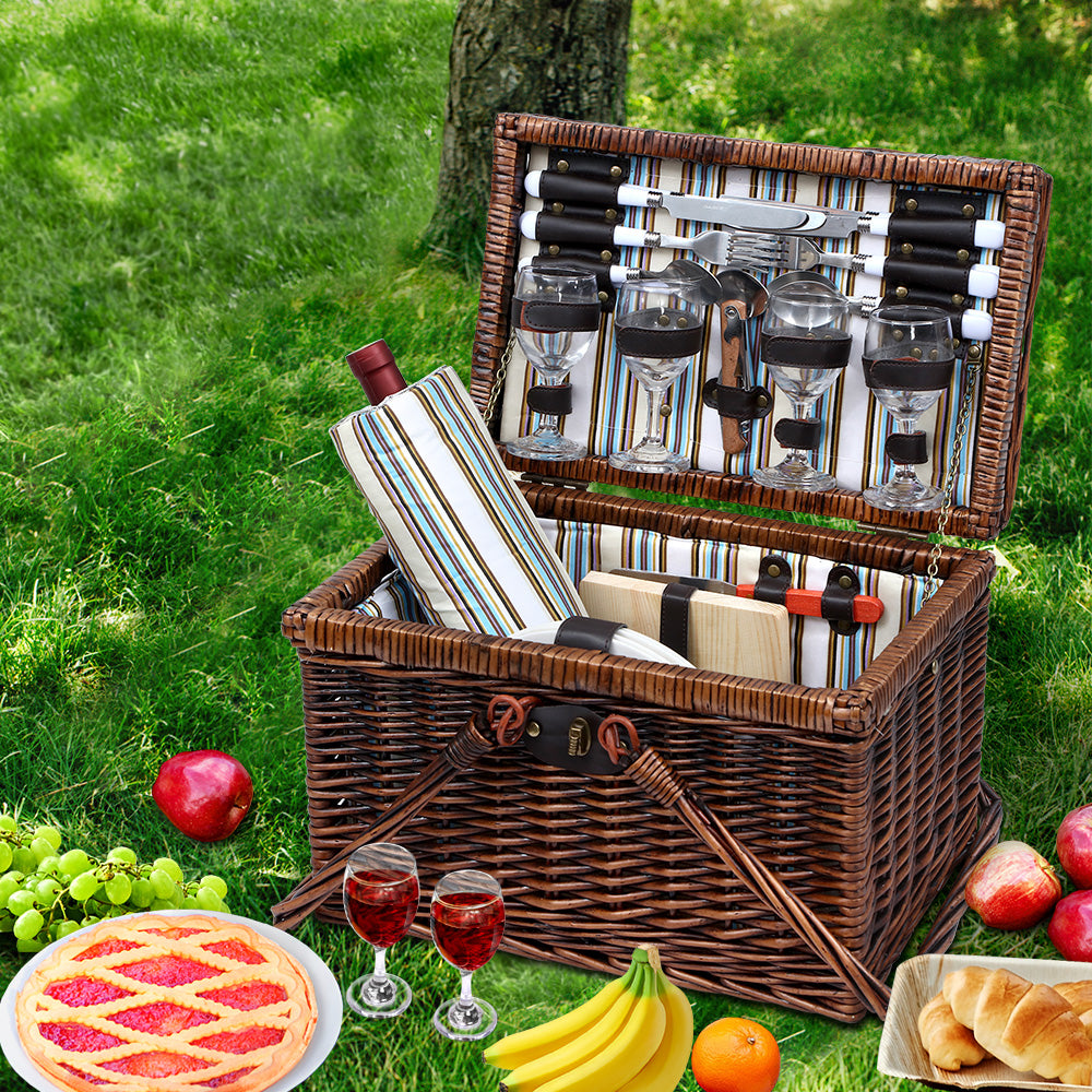 Alfresco 4 Person Picnic Basket Set Deluxe Folding Outdoor Insulated Liquor bag - Newstart Furniture