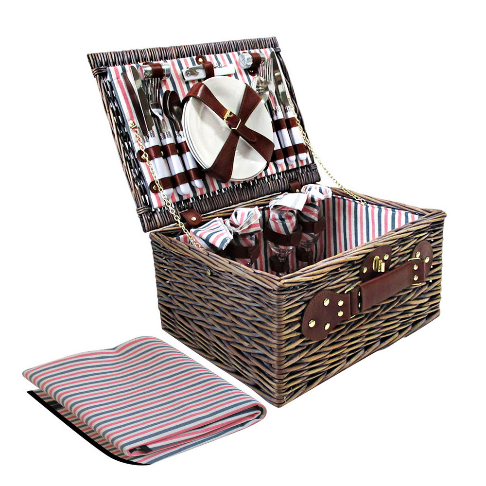 Alfresco 4 Person Picnic Basket Baskets Deluxe Outdoor Corporate Gift Blanket - Newstart Furniture