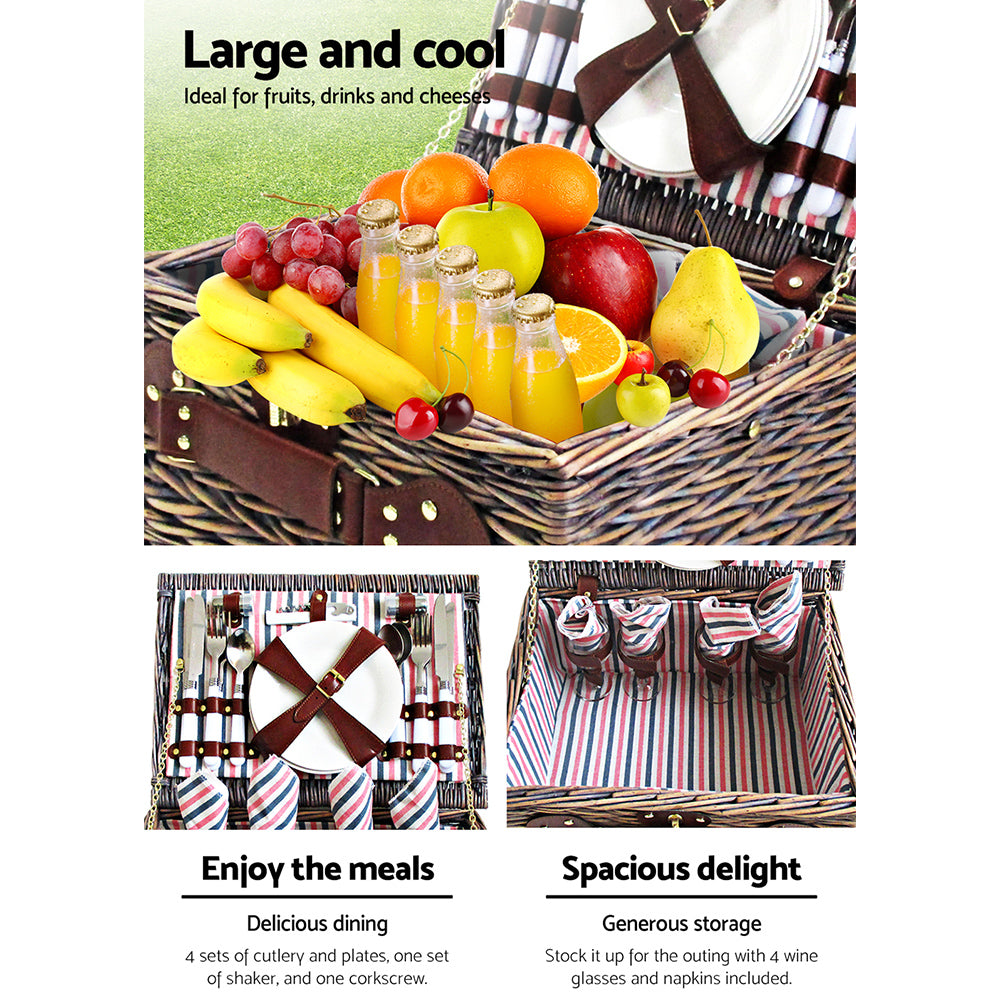 Alfresco 4 Person Picnic Basket Baskets Deluxe Outdoor Corporate Gift Blanket - Newstart Furniture