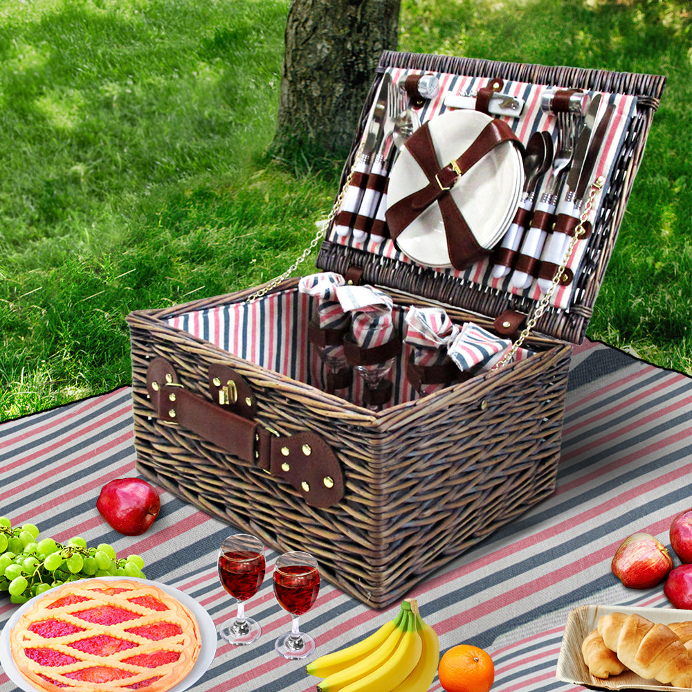 Alfresco 4 Person Picnic Basket Baskets Deluxe Outdoor Corporate Gift Blanket - Newstart Furniture