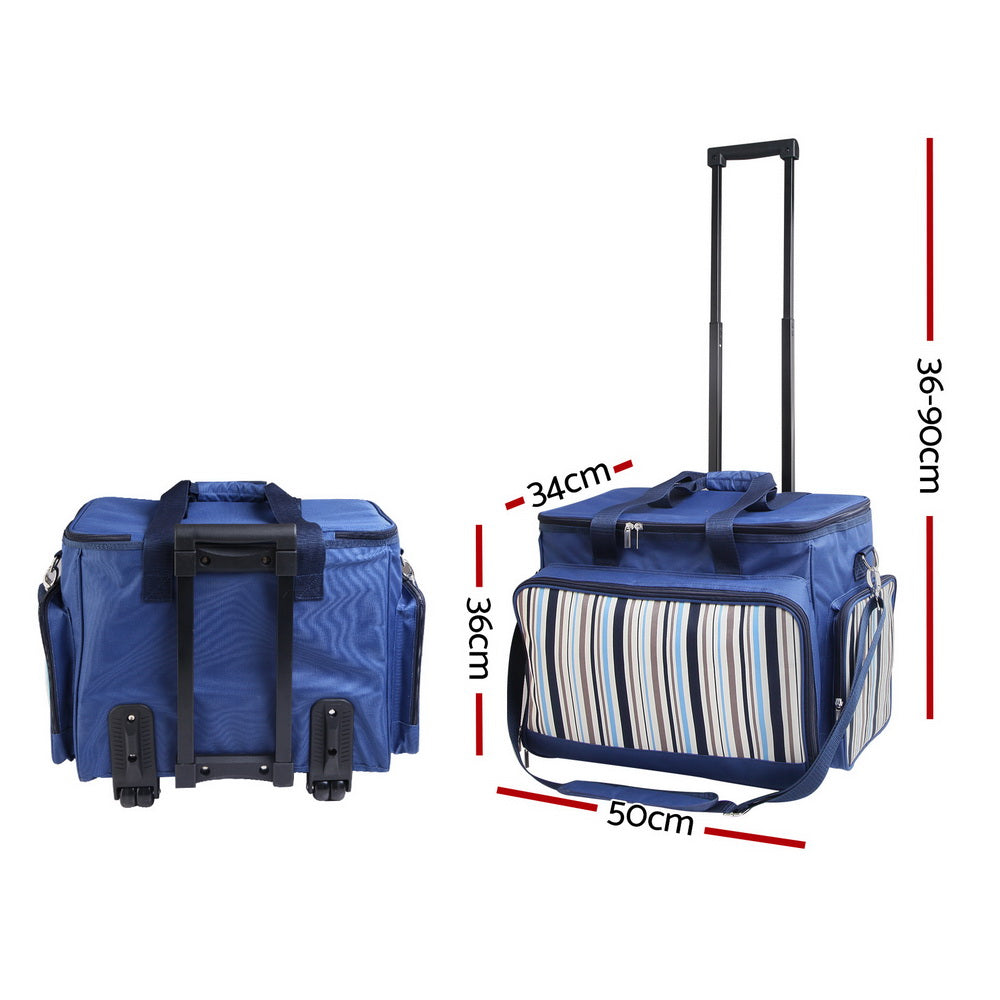 Alfresco 6 Person Picnic Basket Set Picnic Bag Cooler Wheels Insulated Bag - Newstart Furniture