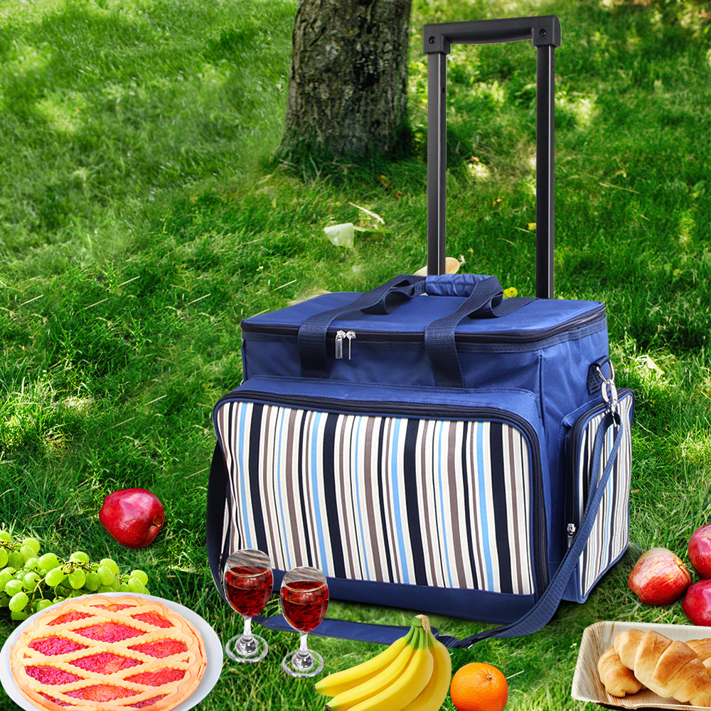 Alfresco 6 Person Picnic Basket Set Picnic Bag Cooler Wheels Insulated Bag - Newstart Furniture