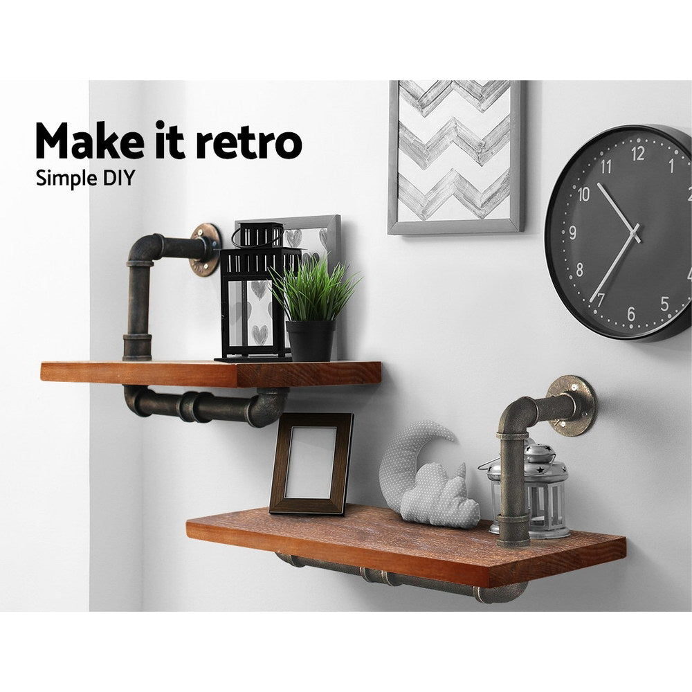 Artiss Wall Shelves Rustic Bookshelf Retro Display Shelves Industrial DIY Pipe Shelf Floating Brackets - Newstart Furniture