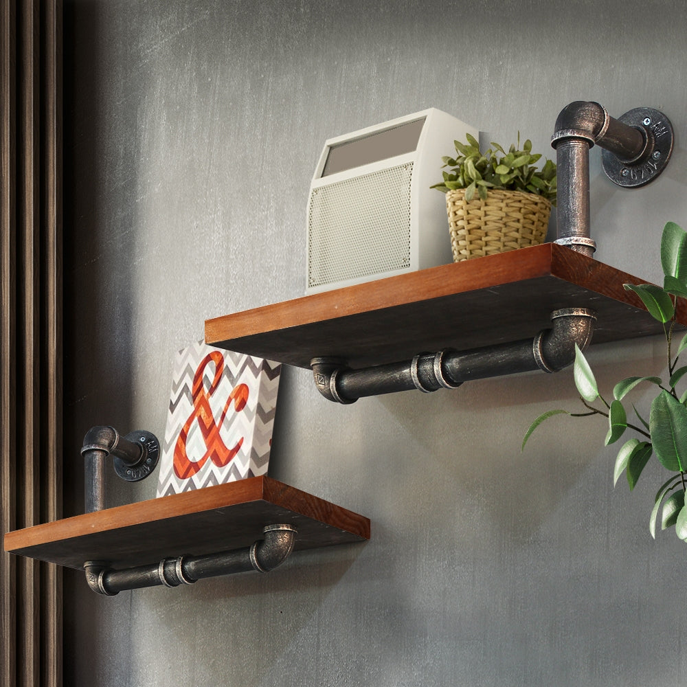 Artiss Wall Shelves Rustic Bookshelf Retro Display Shelves Industrial DIY Pipe Shelf Floating Brackets - Newstart Furniture