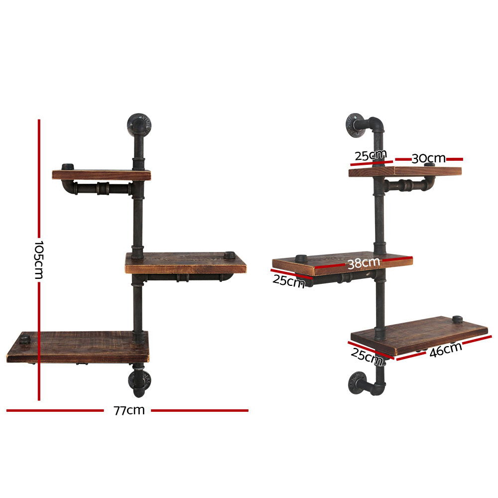 Artiss Display Shelves Bookshelf Pipe Shelf Rustic Industrial Floating Wall Shelves DIY Brackets - Newstart Furniture