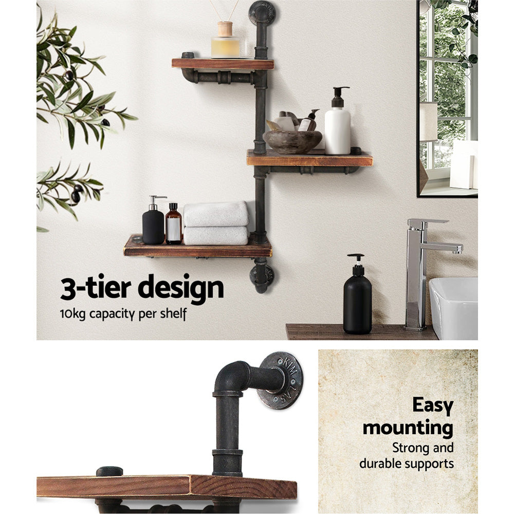 Artiss Display Shelves Bookshelf Pipe Shelf Rustic Industrial Floating Wall Shelves DIY Brackets - Newstart Furniture