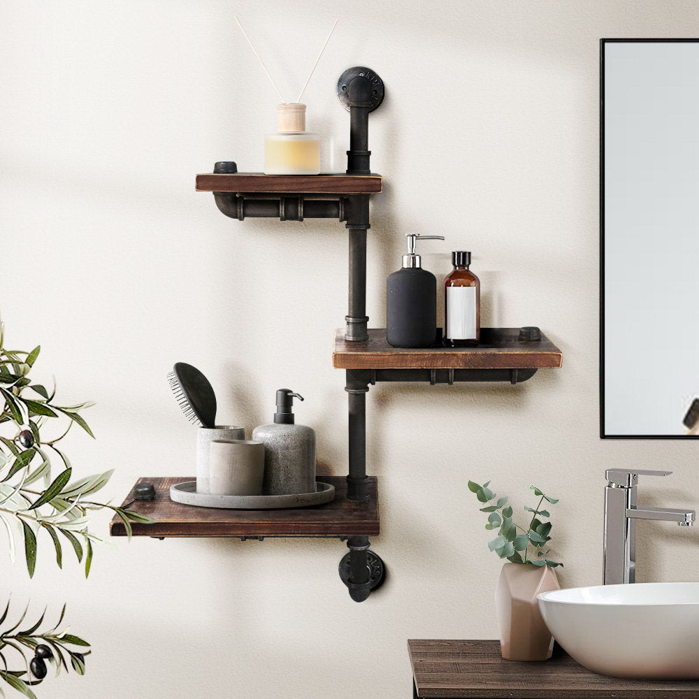 Artiss Display Shelves Bookshelf Pipe Shelf Rustic Industrial Floating Wall Shelves DIY Brackets - Newstart Furniture