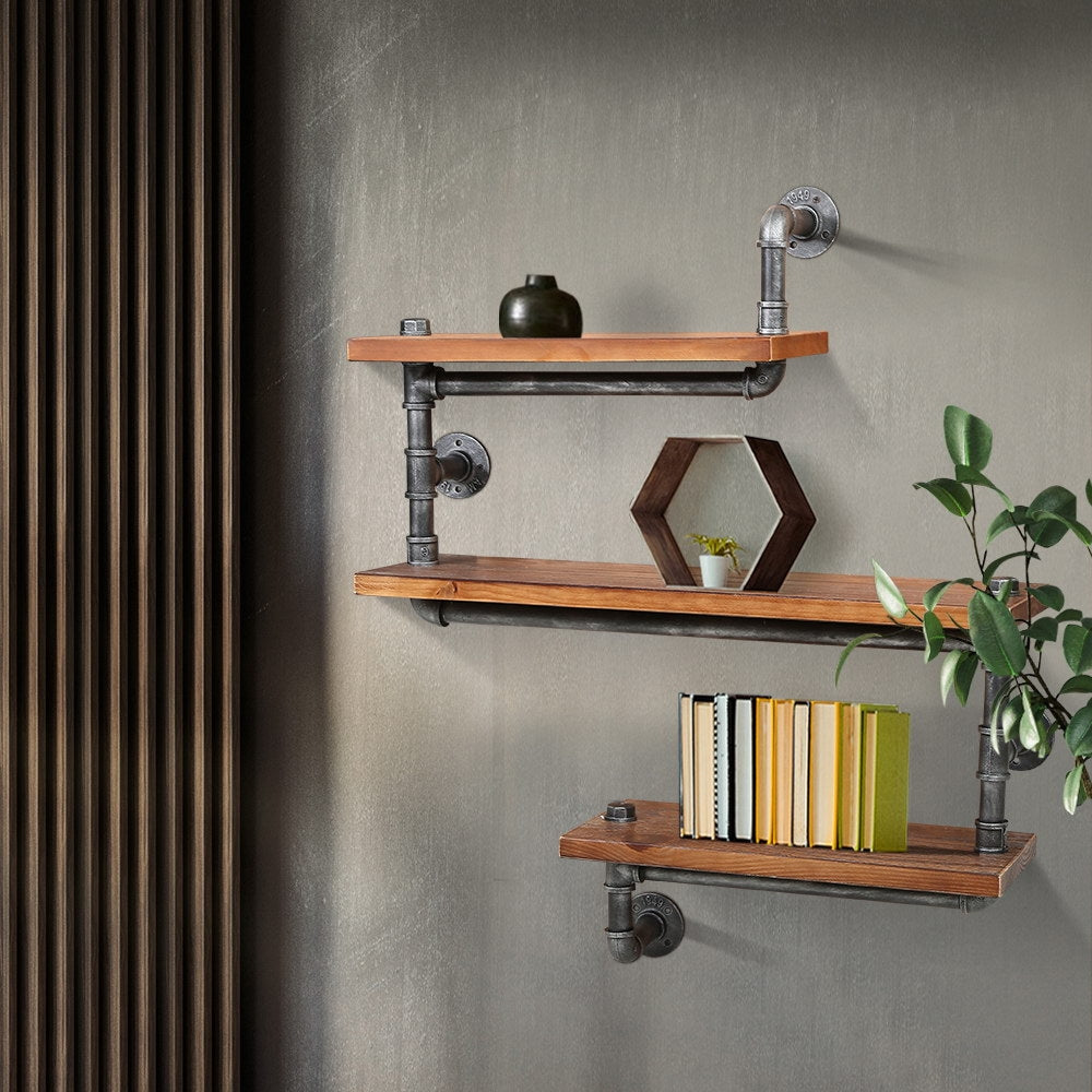 Artiss Display Shelves Rustic Bookshelf Industrial DIY Pipe Shelf Wall Brackets - Newstart Furniture