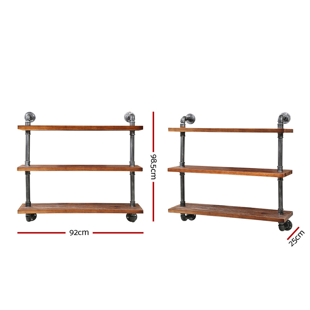 Artiss Display Wall Shelves Industrial DIY Pipe Shelf Brackets Rustic Bookshelf - Newstart Furniture