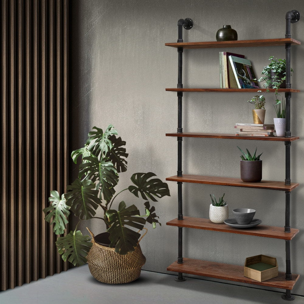 Artiss Wall Shelves Display Bookshelf Rustic Vintage DIY Pipe Shelf Brackets - Newstart Furniture