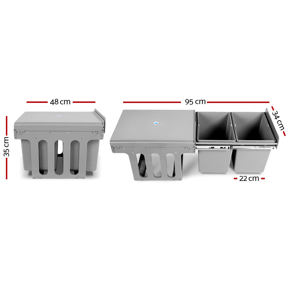 Cefito 2x15L Pull Out Bin - Grey - Newstart Furniture