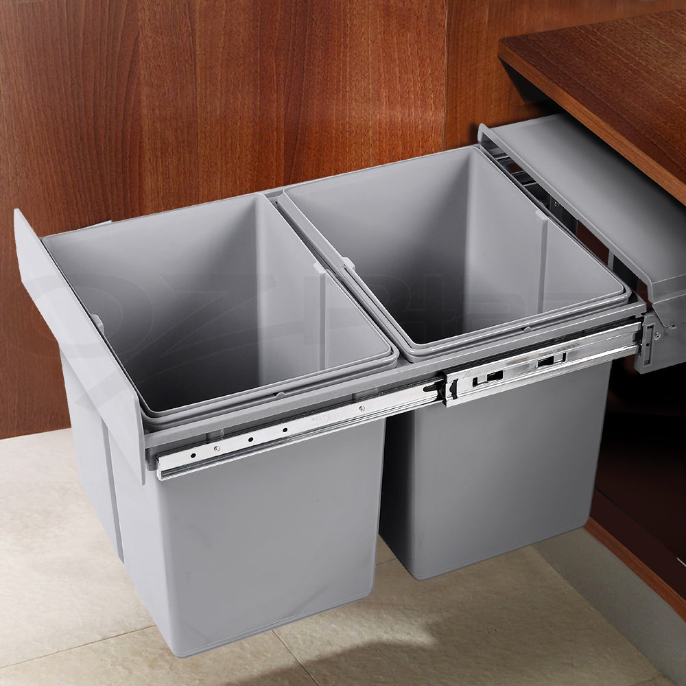 Cefito 2x15L Pull Out Bin - Grey - Newstart Furniture