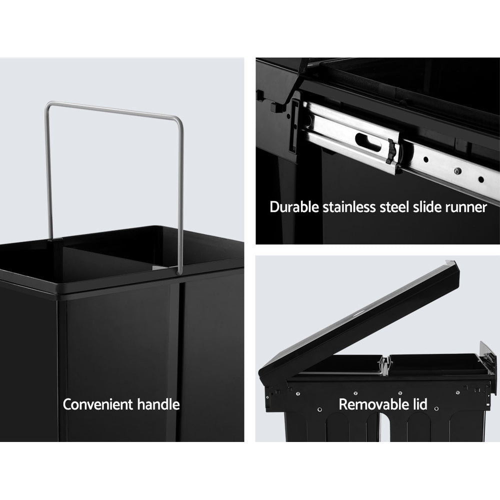 Cefito 2x15L Pull Out Bin - Black - Newstart Furniture