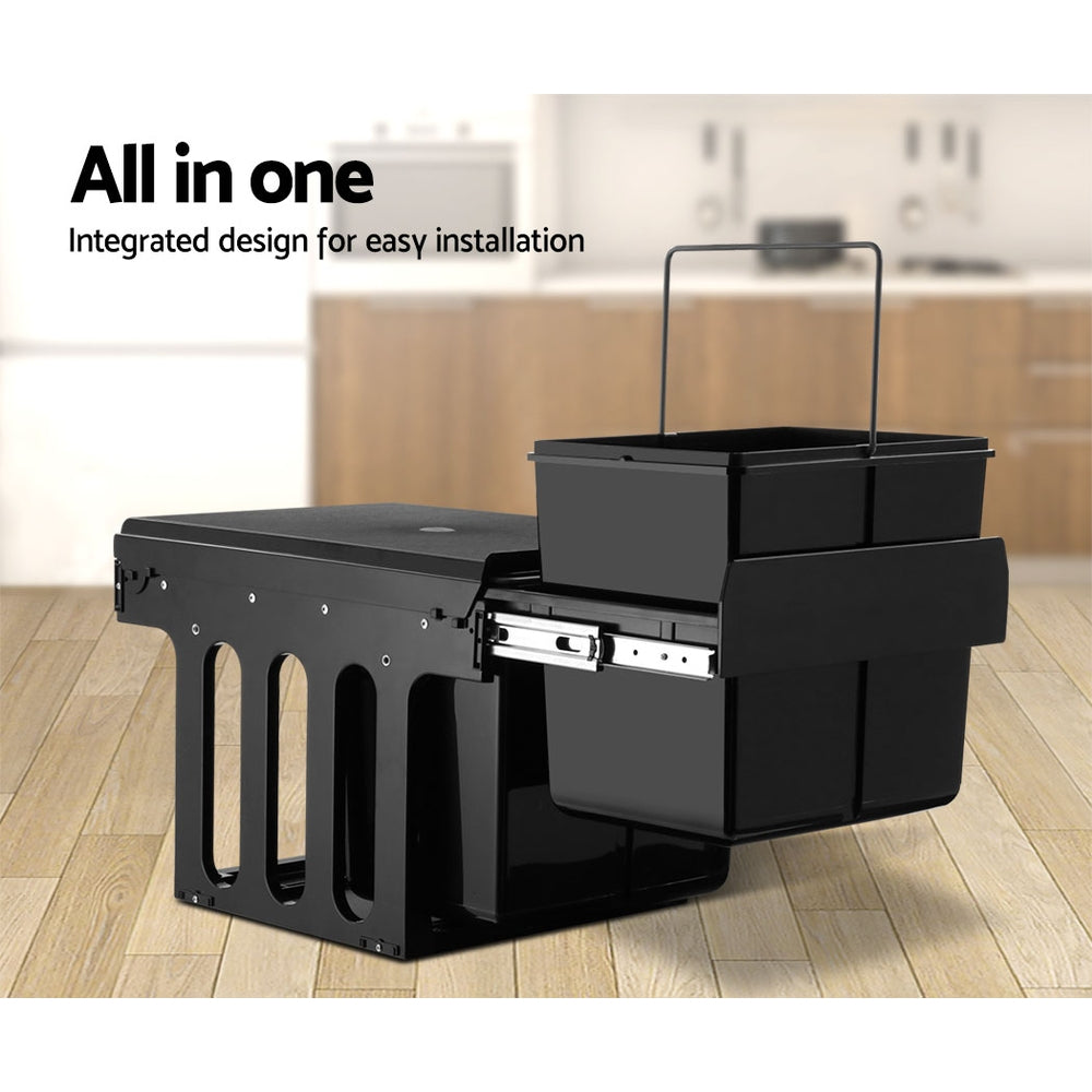 Cefito 2x15L Pull Out Bin - Black - Newstart Furniture