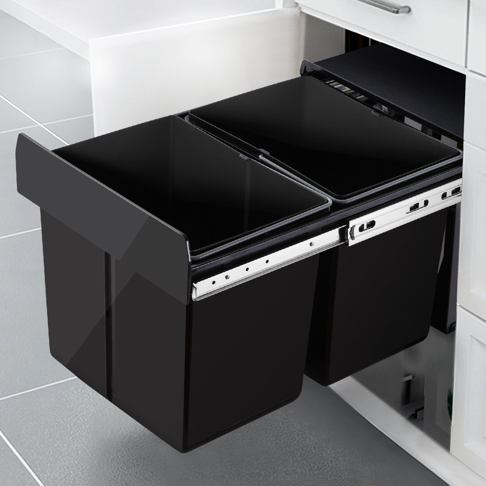 Cefito 2x15L Pull Out Bin - Black - Newstart Furniture