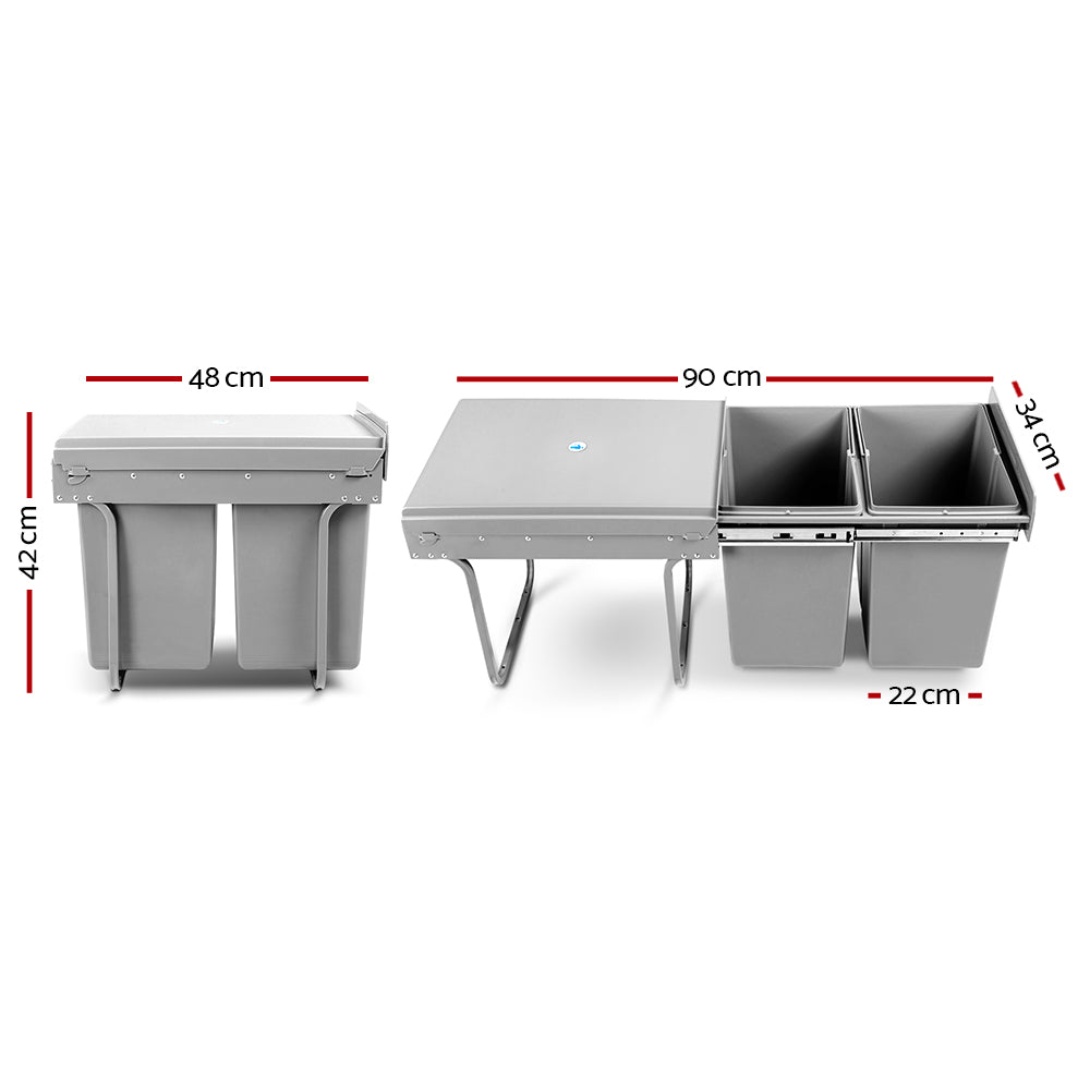 Cefito 2x20L Pull Out Bin - Grey - Newstart Furniture