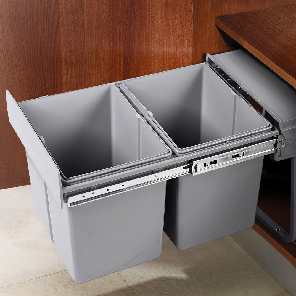 Cefito 2x20L Pull Out Bin - Grey - Newstart Furniture