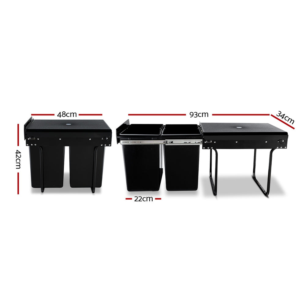 Cefito 2x20L Pull Out Bin - Black - Newstart Furniture