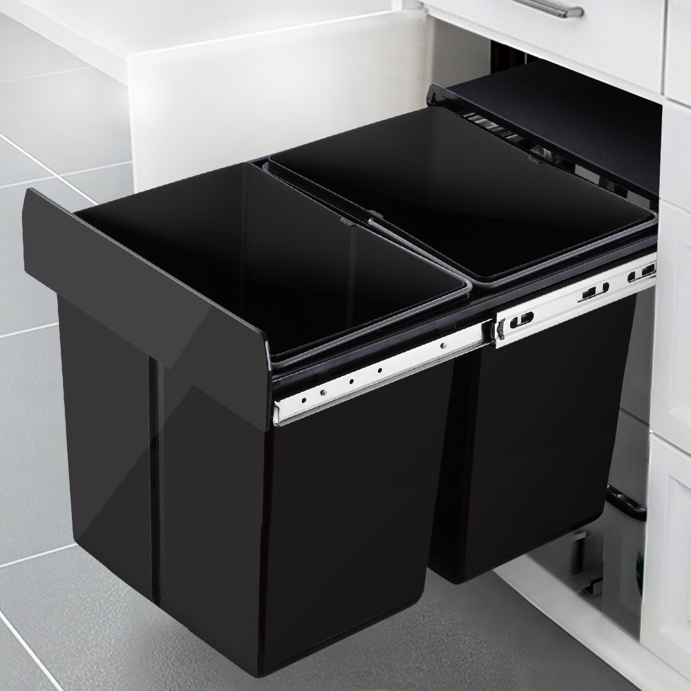 Cefito 2x20L Pull Out Bin - Black - Newstart Furniture