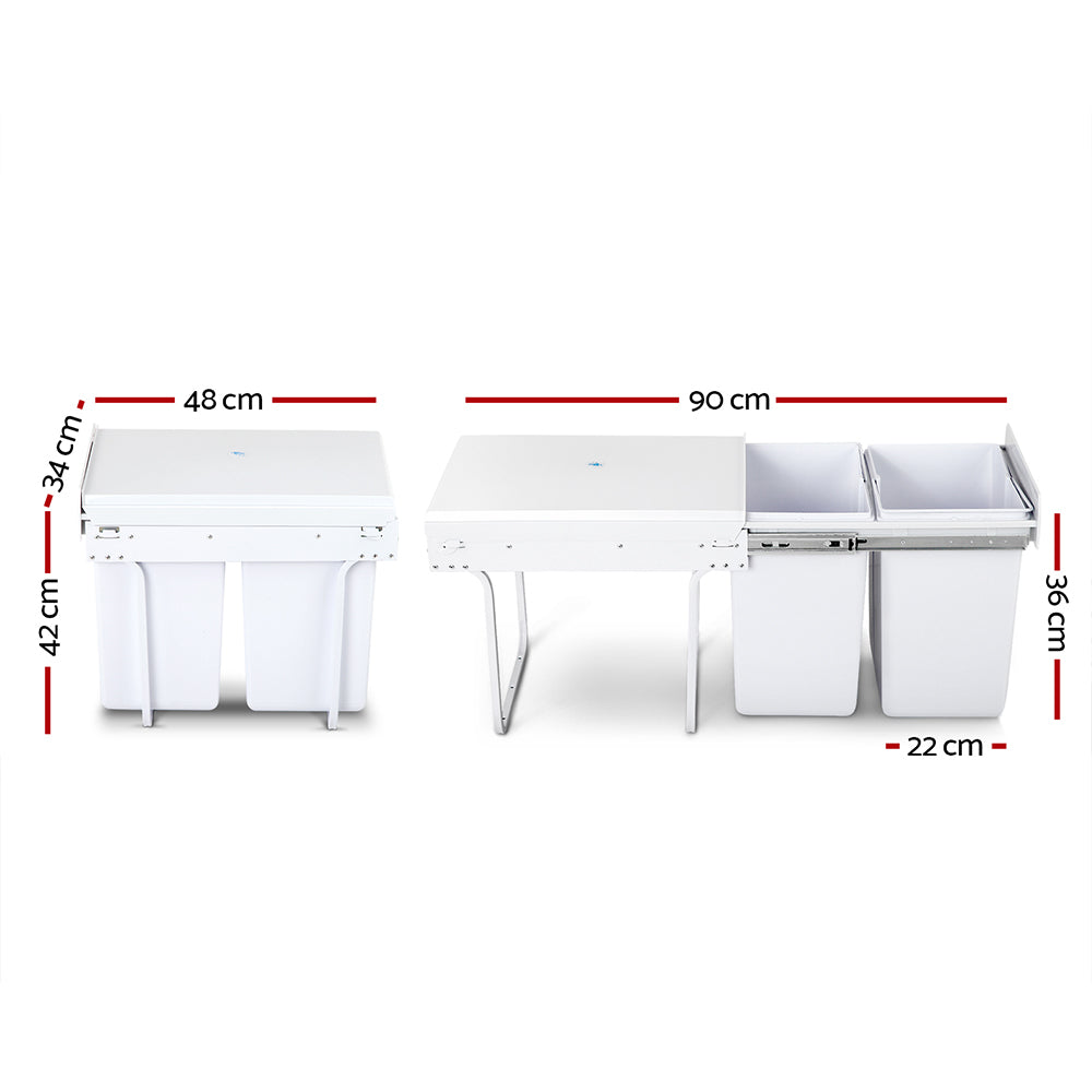 Cefito 2x20L Pull Out Bin - White - Newstart Furniture