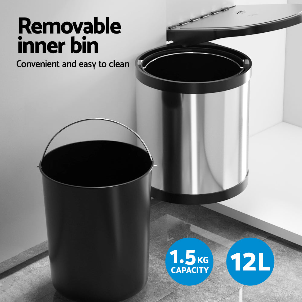 Cefito Kitchen Swing Out Pull Out Bin Stainless Steel Garbage Rubbish Can 12L - Newstart Furniture