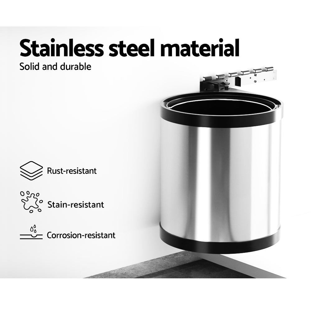 Cefito Kitchen Swing Out Pull Out Bin Stainless Steel Garbage Rubbish Can 12L - Newstart Furniture