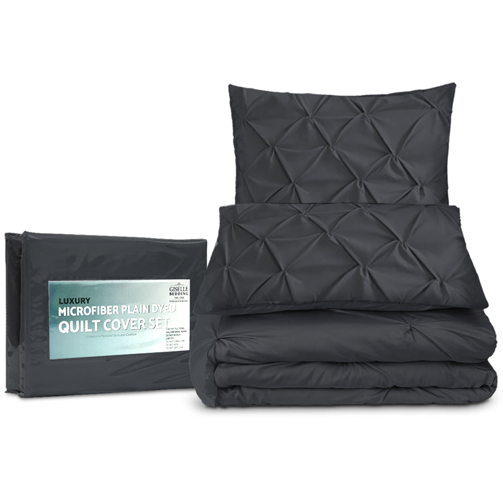 Giselle Bedding Queen Size Quilt Cover Set - Black - Newstart Furniture