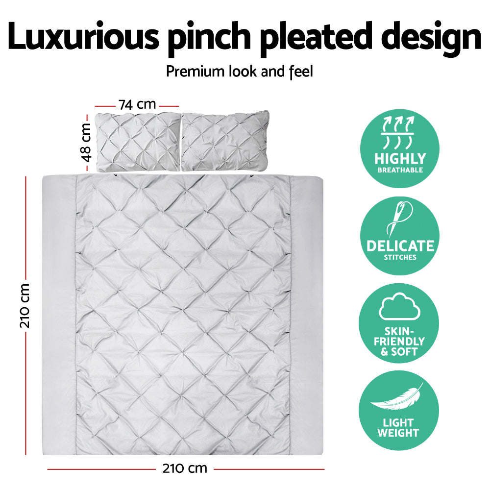 Giselle Diamond Pintuck Quilt Cover Set | Queen Grey