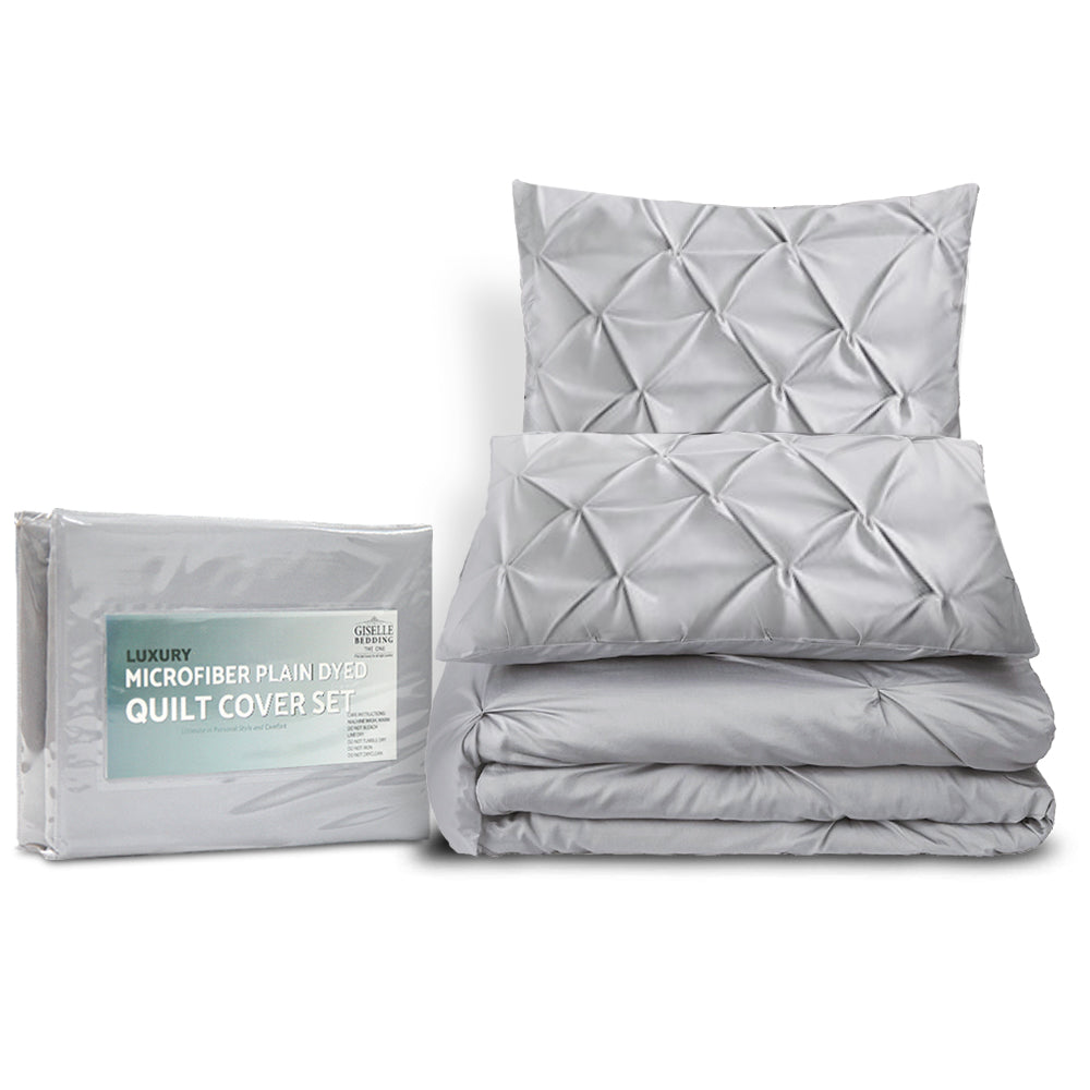 Giselle Grey Diamond Pintuck Super King Quilt Cover Set