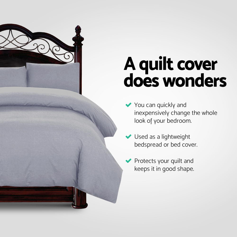 Giselle King Quilt Cover Set | Classic Grey Microfibre Bedding