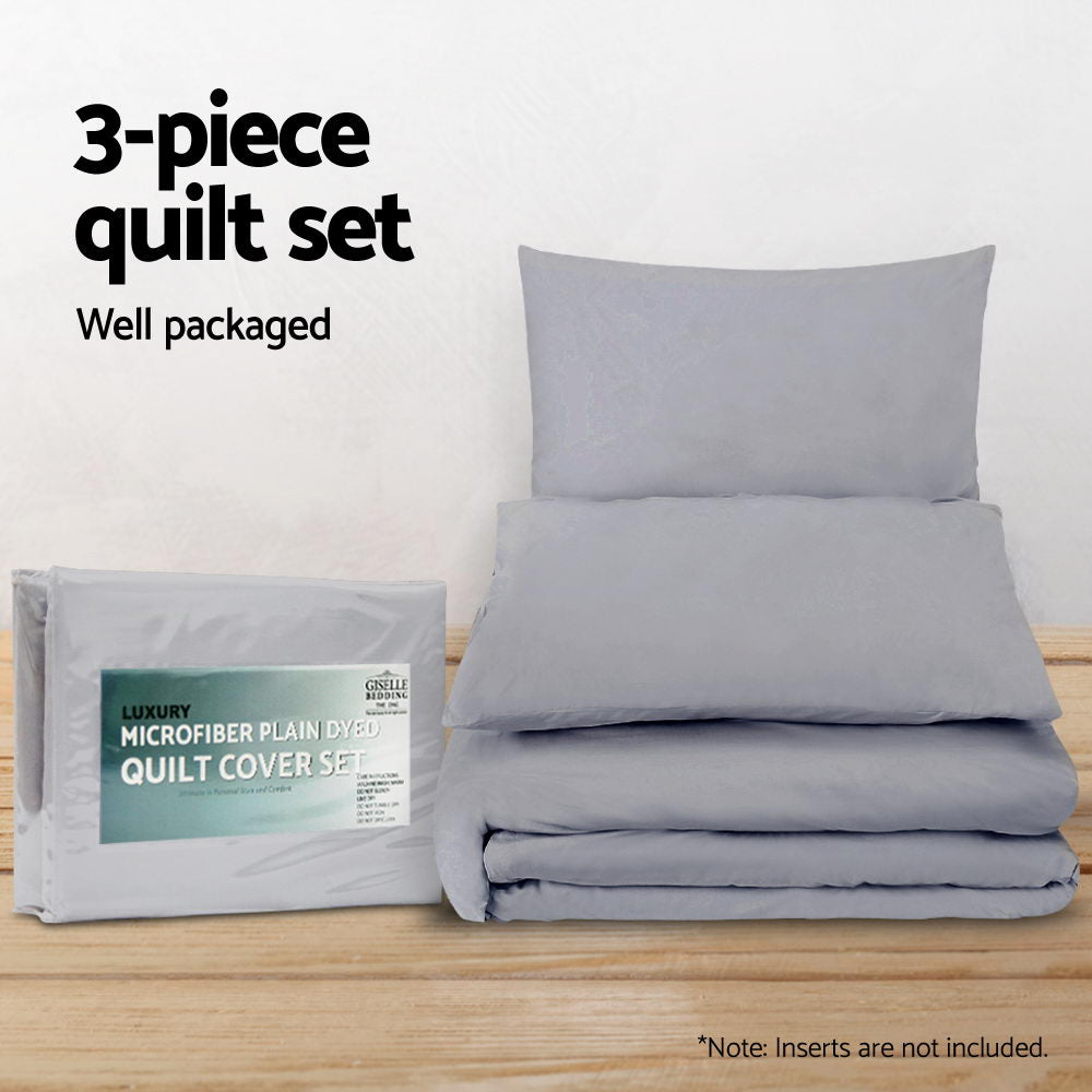 Giselle King Quilt Cover Set | Classic Grey Microfibre Bedding