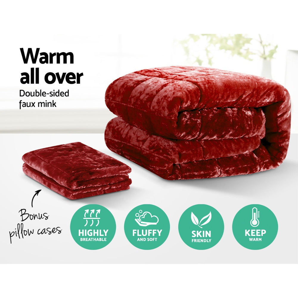 Giselle Bedding Faux Mink Quilt King Size Burgundy - Newstart Furniture