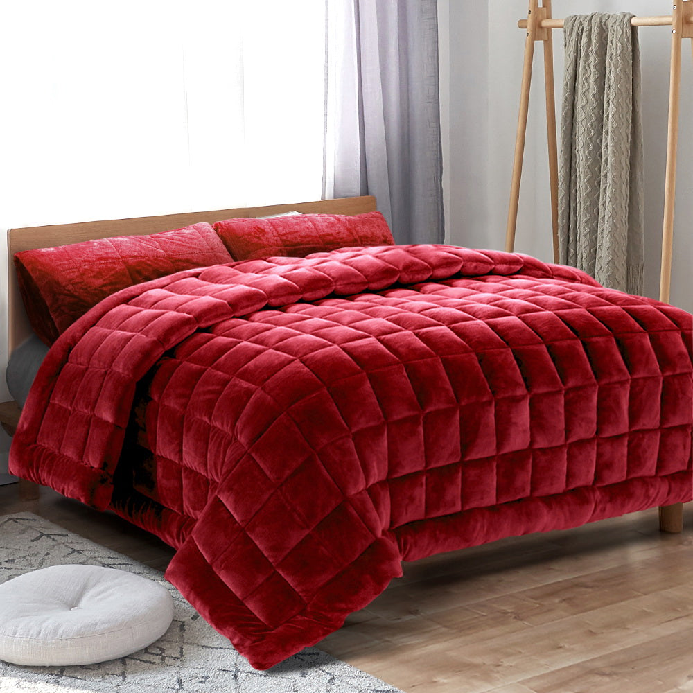 Giselle Bedding Faux Mink Quilt King Size Burgundy - Newstart Furniture