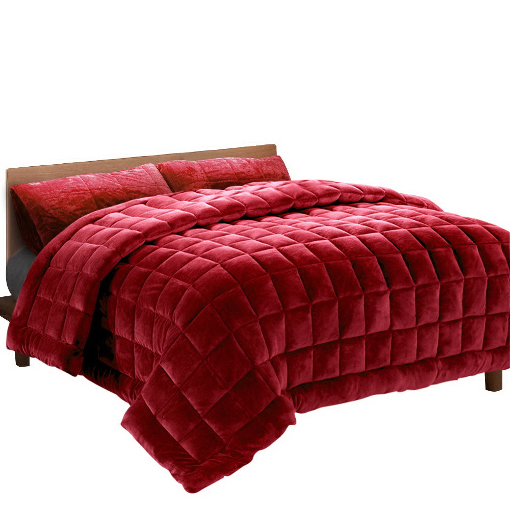 Giselle Bedding Faux Mink Quilt Super King Burgundy - Newstart Furniture