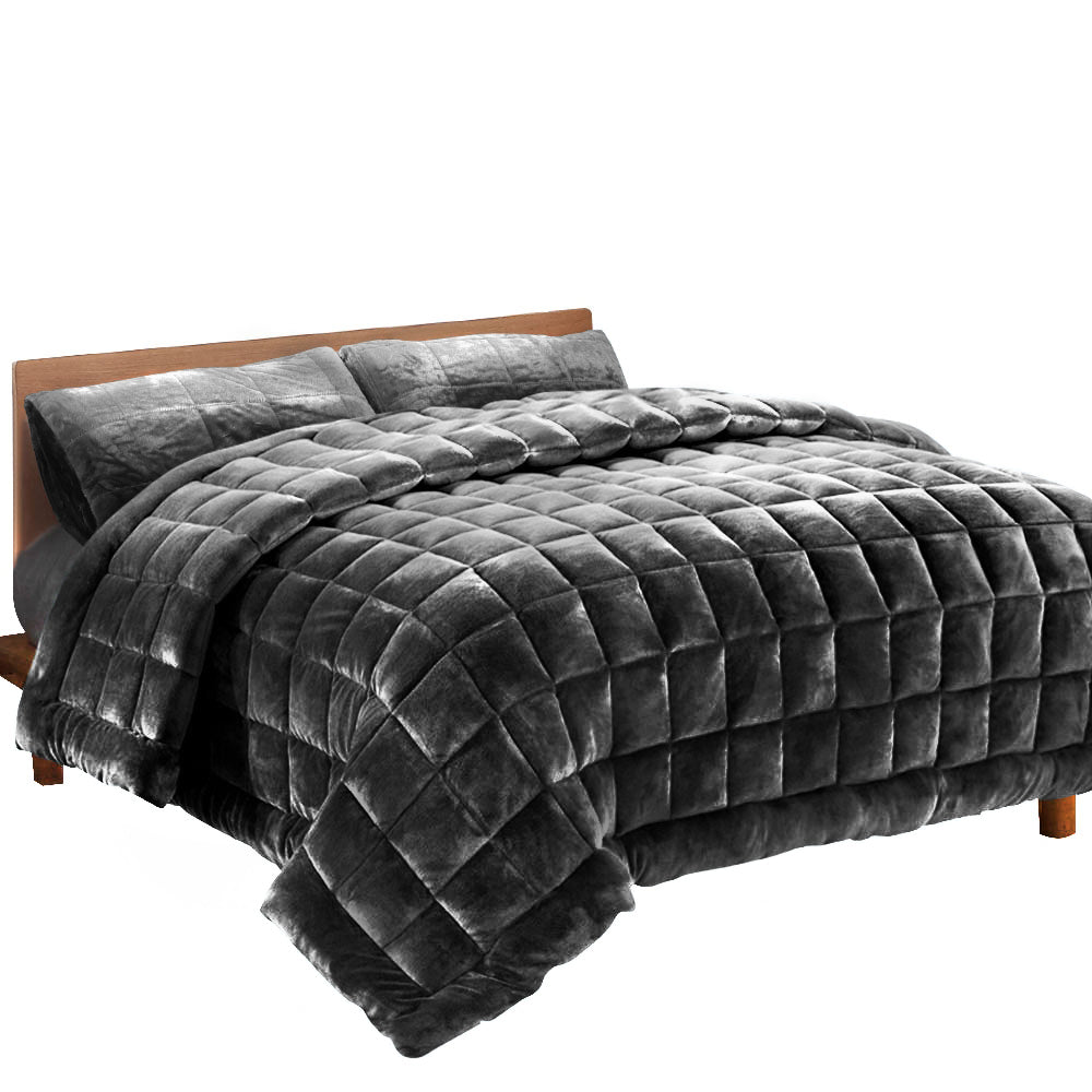 Giselle Bedding Faux Mink Quilt Double Size Charcoal - Newstart Furniture