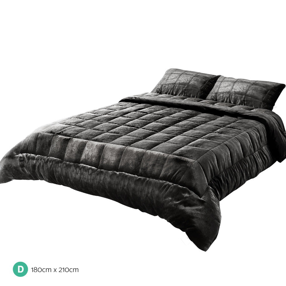 Giselle Bedding Faux Mink Quilt Double Size Charcoal - Newstart Furniture