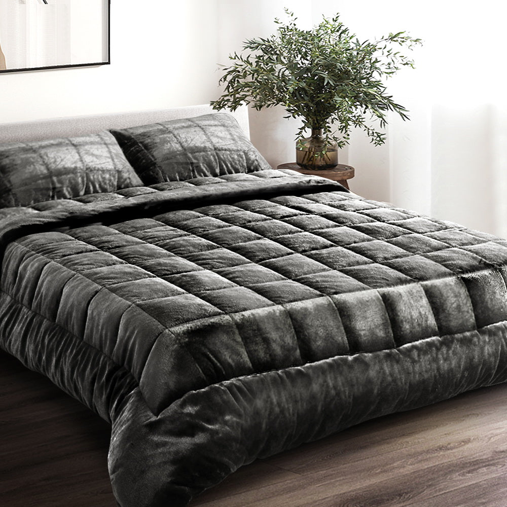 Giselle Bedding Faux Mink Quilt Double Size Charcoal - Newstart Furniture