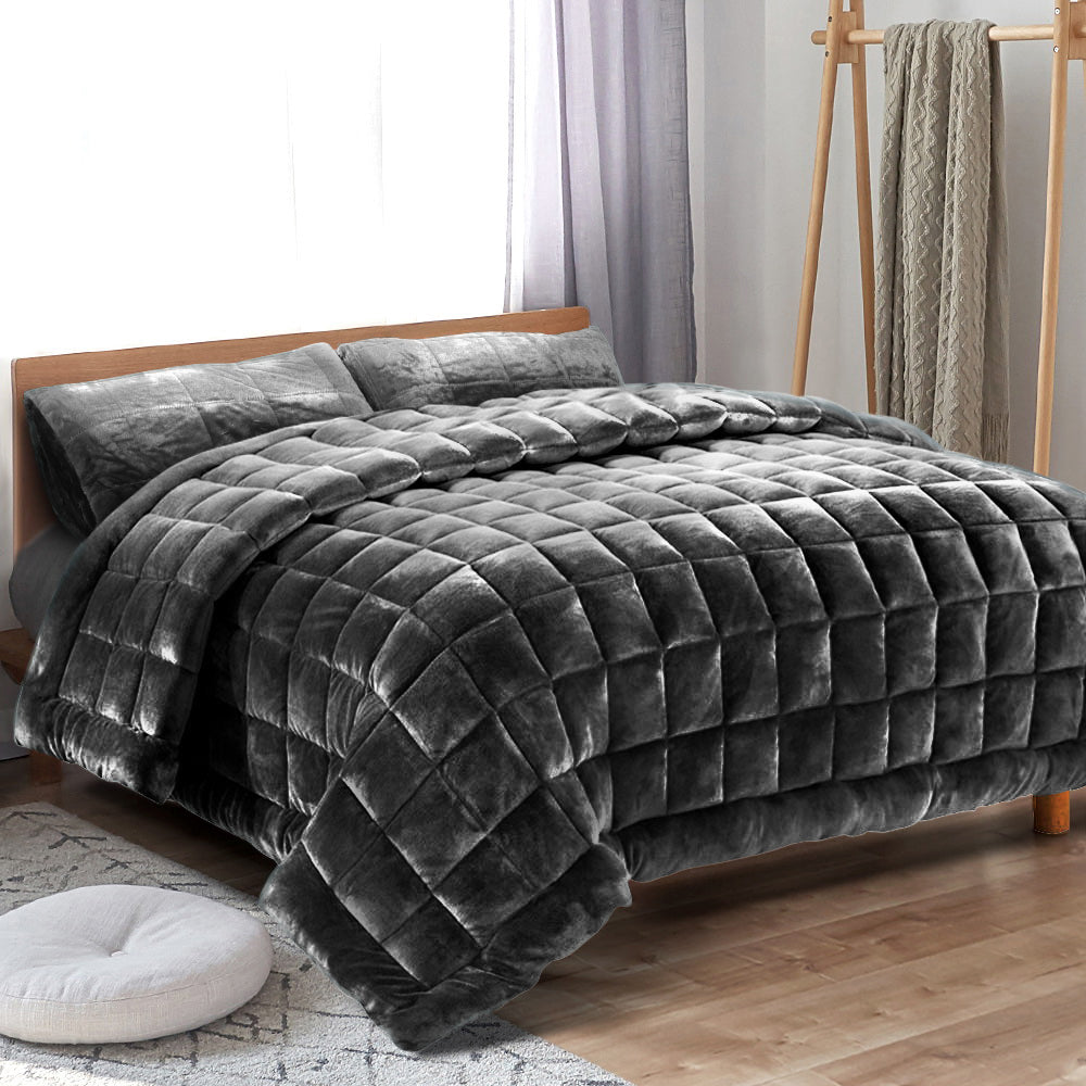 Giselle Bedding Faux Mink Quilt Double Size Charcoal - Newstart Furniture