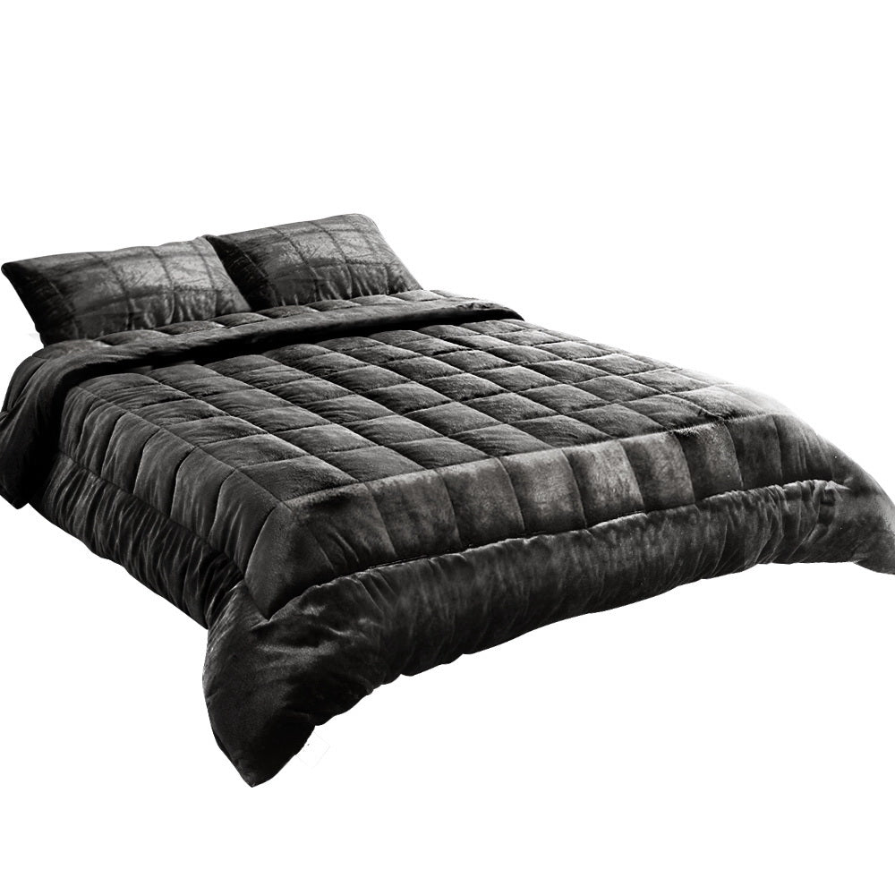 Giselle Bedding Faux Mink Quilt Queen Size Charcoal - Newstart Furniture