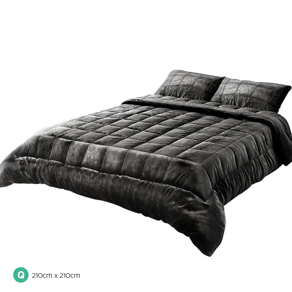 Giselle Bedding Faux Mink Quilt Queen Size Charcoal - Newstart Furniture