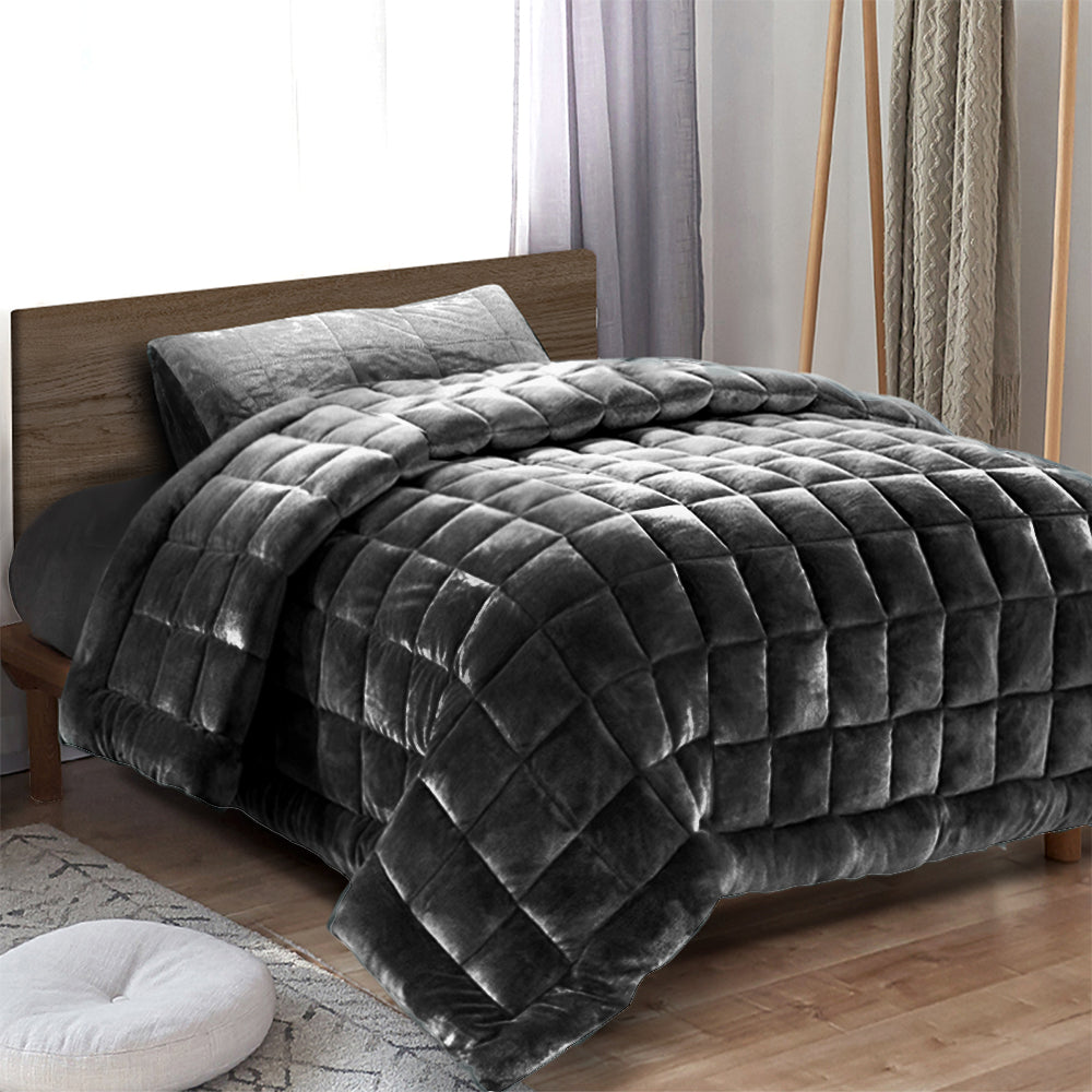 Giselle Bedding Faux Mink Quilt Single Size Charcoal - Newstart Furniture