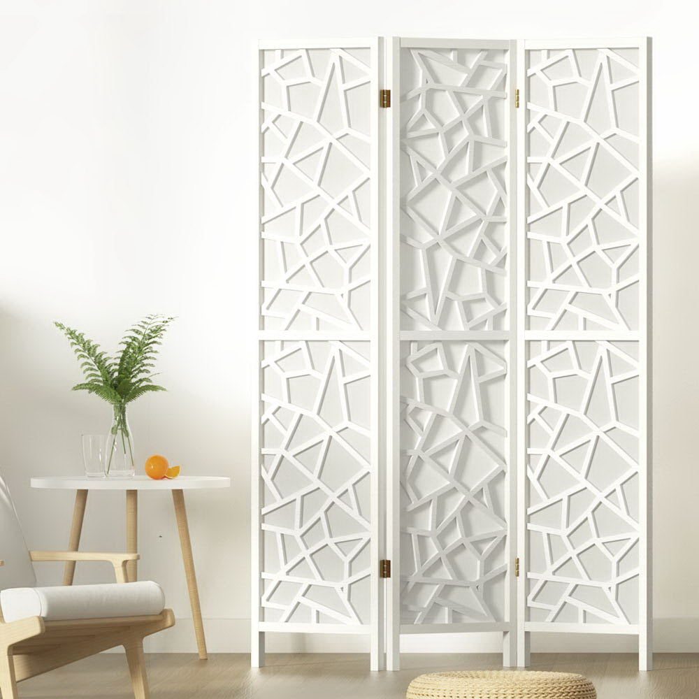 Artiss Clover Room Divider Screen Privacy Wood Dividers Stand 3 Panel White - Newstart Furniture