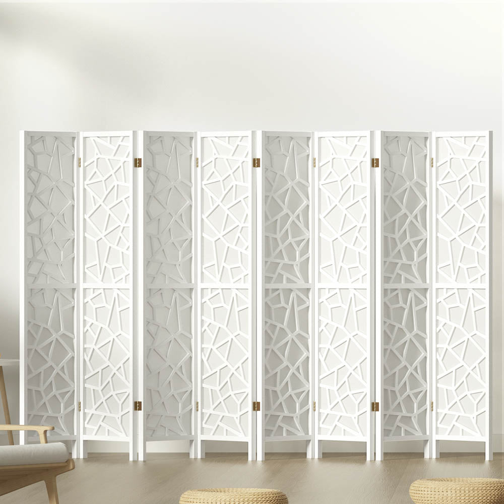 Artiss Clover Room Divider Screen Privacy Wood Dividers Stand 8 Panel White - Newstart Furniture