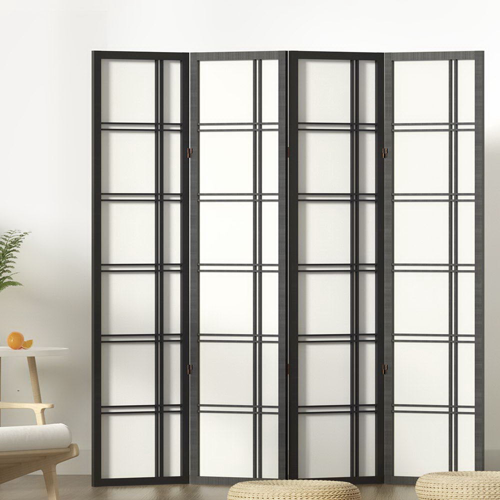 Artiss Room Divider Screen Privacy Wood Dividers Stand 4 Panel Nova Black - Newstart Furniture