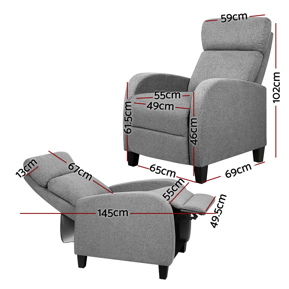 Artiss Fabric Reclining Armchair - Grey - Newstart Furniture