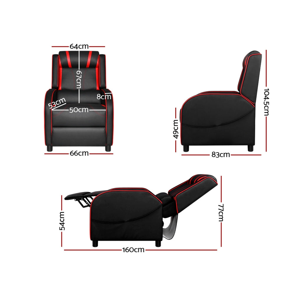 Artiss Recliner Chair Gaming Racing Armchair Lounge Sofa Chairs Leather Black - Newstart Furniture